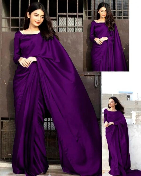 Women's Stitched Shamoz Silk Sari Color Purple