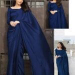 Women's Stitched Shamoz Silk Sari Color Blue