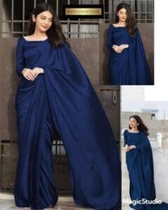Women's Stitched Shamoz Silk Sari Color Blue