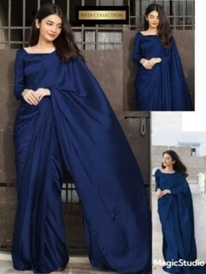 Women's Stitched Shamoz Silk Sari Color Blue