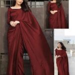 Women's Stitched Shamoz Silk Sari Color Maroon