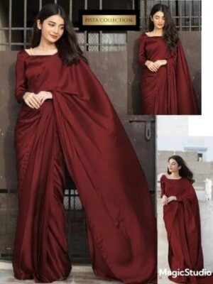 Women's Stitched Shamoz Silk Sari Color Maroon