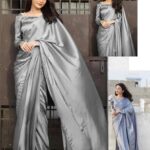 Women's Stitched Shamoz Silk Sari Color Grey
