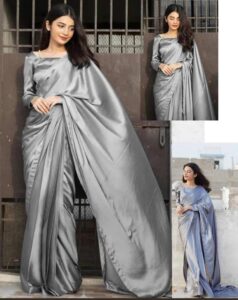 Women's Stitched Shamoz Silk Sari Color Grey