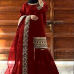 Women's Stitched Shamoz Silk Embroidered Gharara Suits -Color Maroon