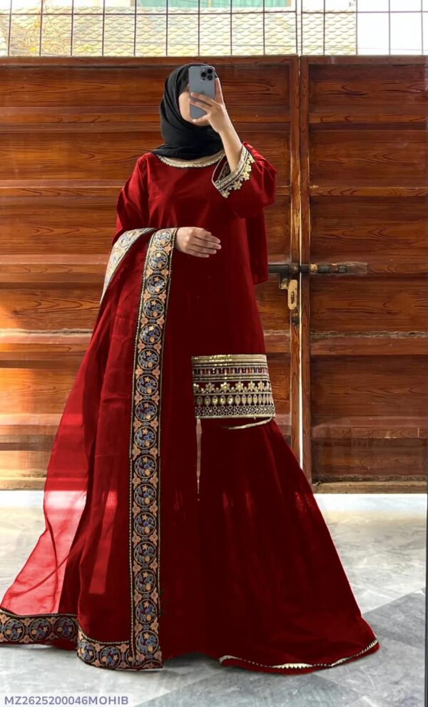 Women's Stitched Shamoz Silk Embroidered Gharara Suits -Color Maroon