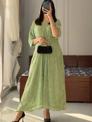 Women's Stitched Moonlight Kaftan -Color Green