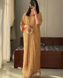 Women's Stitched Moonlight Kaftan -Color Brown