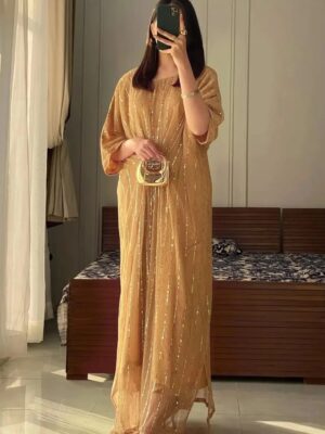 Women's Stitched Moonlight Kaftan -Color Brown