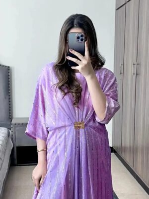 Women's Stitched Moonlight Kaftan Color Purple
