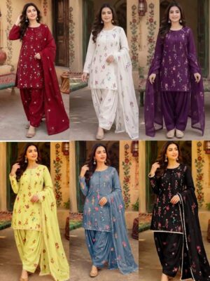 Women's 3Pc Unstitched Dhanak Embroidered Suit 6 Colors