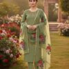 Women's 3Pc Unstitched Organza Sequins Embroidered Suits Color Green