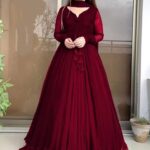 Women's 3Pc Chiffon Maxi Suits -Color Maroon