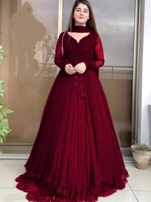 Women's 3Pc Chiffon Maxi Suits -Color Maroon