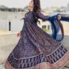 Women's 3Pc Katan Silk Golden Floral Embroidery Maxi Suits