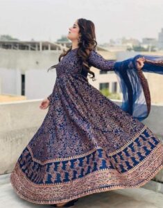 Women's 3Pc Katan Silk Golden Floral Embroidery Maxi Suits