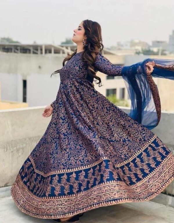 Women's 3Pc Katan Silk Golden Floral Embroidery Maxi Suits
