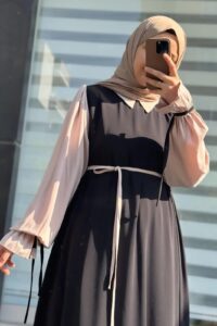 Women's Georgette Collar Abaya with Stroller& Belt -4 Colors