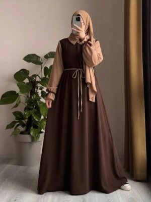 Women's Georgette Collar Abaya with Stroller& Belt -4 Colors