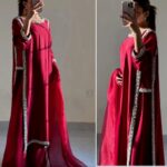 Women's 3Pc Silk Stitched Suit with Laced Work Color Maroon