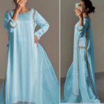 Women's 3Pc Shamoz Silk Suit with Laced Work -Color Sky Blue