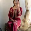 Women's 2Pc Cotton Lawn Sequins Embroidered Suits -Color Maroon
