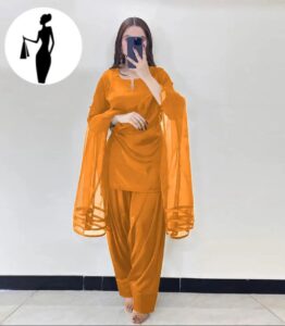 Women's 3Pc Stitched Shamoz Silk Farshi Shalwar Suit Color Yellow