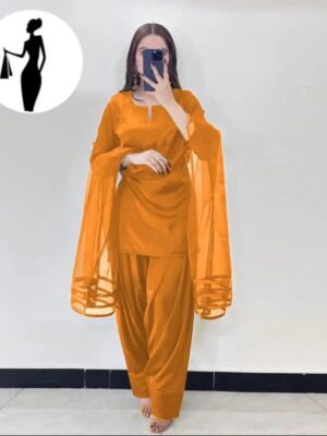 Women's 3Pc Stitched Shamoz Silk Farshi Shalwar Suit Color Yellow