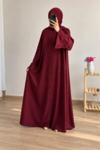 Abaya for Muslimat Georgette Ruffle Button with Stroller Color Maroon