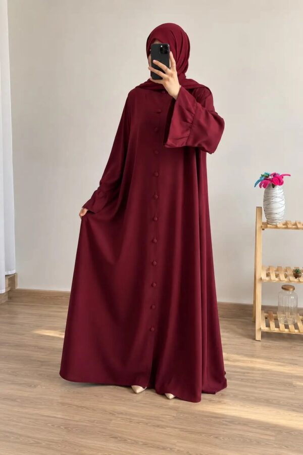 Abaya for Muslimat Georgette Ruffle Button with Stroller Color Maroon