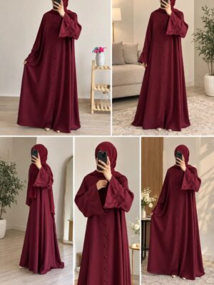 Abaya for Muslimat Georgette Ruffle Button with Stroller Color Maroon