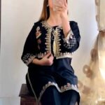 Women's 2Pc Stitched Lienee Sequins Embroidered Suits