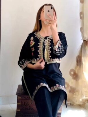 Women's 2Pc Stitched Lienee Sequins Embroidered Suits