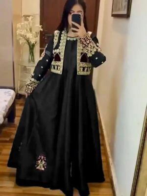 Women's 2Pc Shamoz Silk Embroidered Maxi Jackets Suits