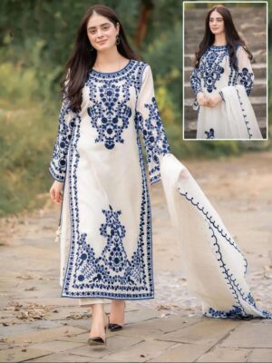 Women's 3Pc Stitched Organza Embroidered Stylish Malai Suits