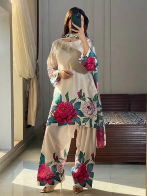 Women's 3Pc Unstitched Silk Digital Printed Stylish Suits