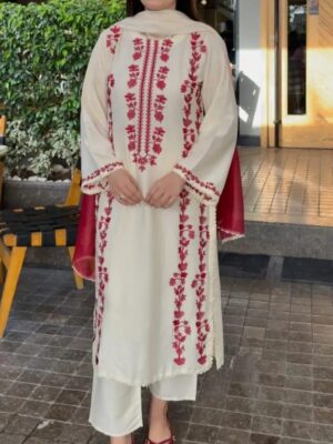 Women's 3Pc Unstitched Lawn Floral Embroidered Stylish Suits