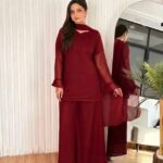 Women's 3Pc Chiffon Stitched Suits with Palazzo Dupatta