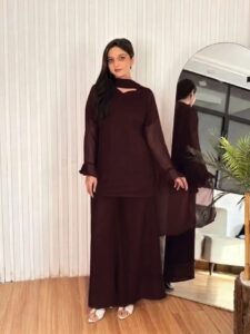 Women's 3Pc Stitched Chiffon Plazo Suits with Dupatta -Color Black