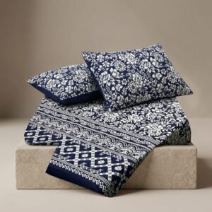 Double Bedsheet Crystal Cotton Blue Geometrical Pattern