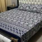 Double Bedsheet Crystal Cotton Blue Geometrical Pattern