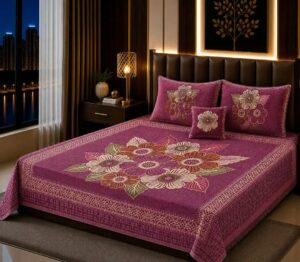 Double Bedsheet 4Pc Printed Velvet Jacquard