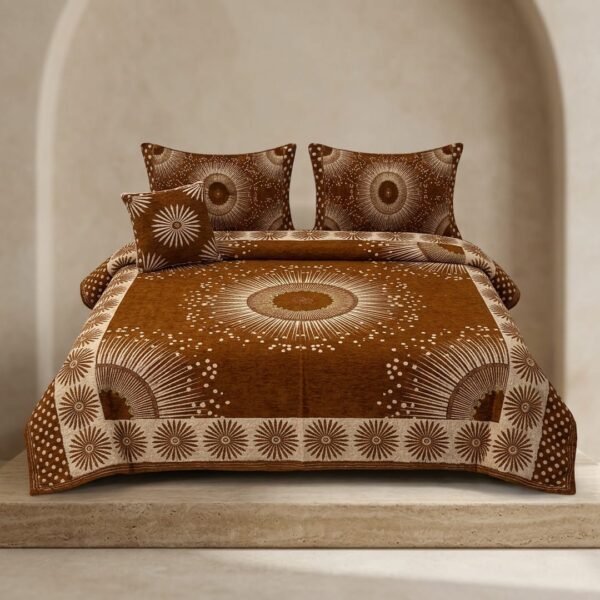 Double Bedsheet Velvet Jacquard Brown Floral Quiets Design