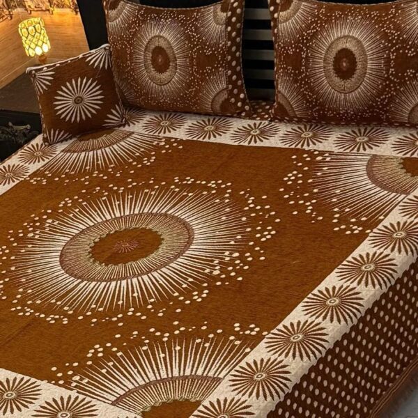 Double Bedsheet Velvet Jacquard Brown Floral Quiets Design