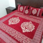 Double Bedsheet 4Pc Red Embroidered Velvet Jacquard