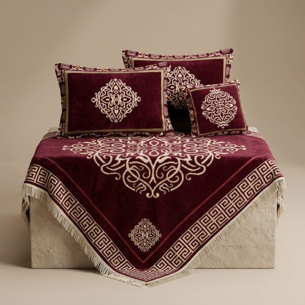 Double Bedsheet 4Pc Embroidered Velvet Jacquard Color Maroon
