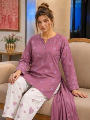 Women's 3pc Dhanak Unstitched Embroidered Suits