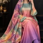 Women's 3 piece Digital Printed Silk Suits -Multi-shaded