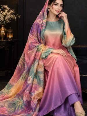Women's 3 piece Digital Printed Silk Suits -Multi-shaded