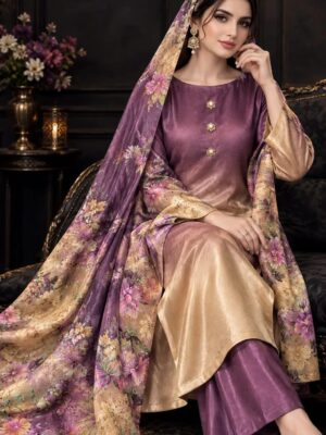 Women's 3 piece Digital Printed Silk Suits -Multi-shaded